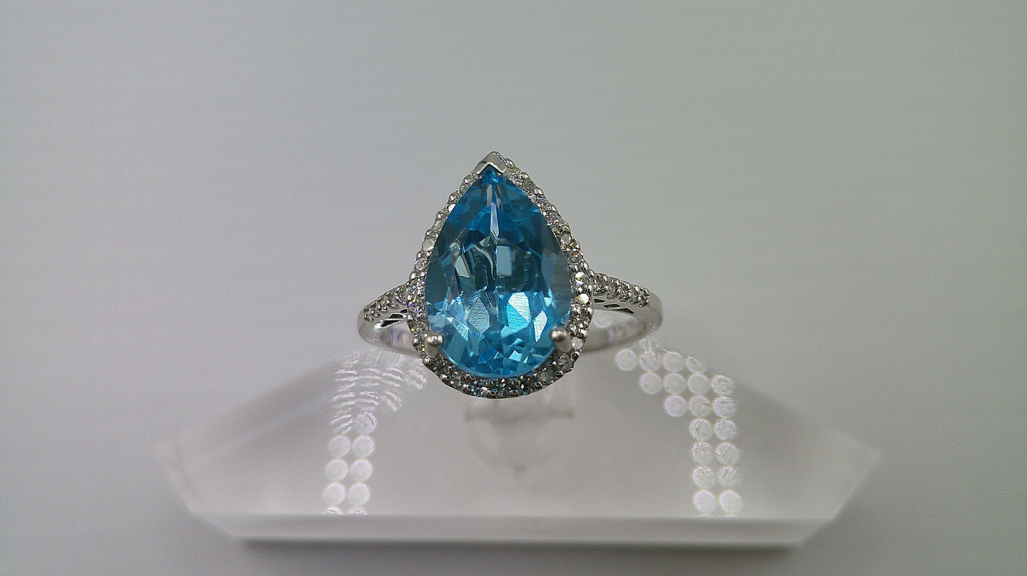 14k white gold | .40 carat diamonds with blue opal stone | size 9