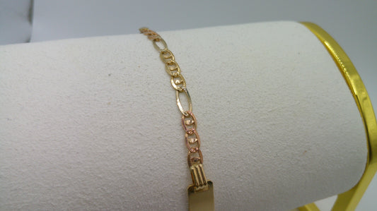 14k yellow gold, rose gold baby bracelet | ID bracelet | Figaro Flat Anchor Pave Bracelet