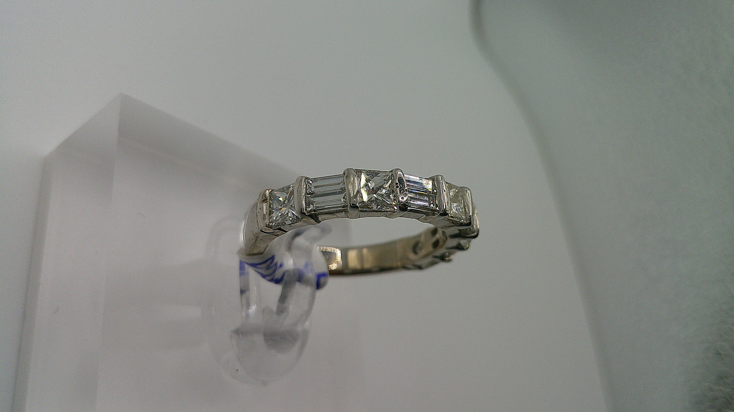 14k gold diamond ring | white gold | baguette with princess cut diamond design | 1.5 ct | size 7.5