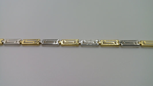 14k gold tri-color Greek key bracelet | yellow gold, rose gold, white gold | 7.25 inches