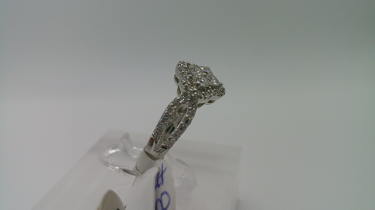14k gold diamond ring | white gold | .91ct | size 7 | diamond cluster