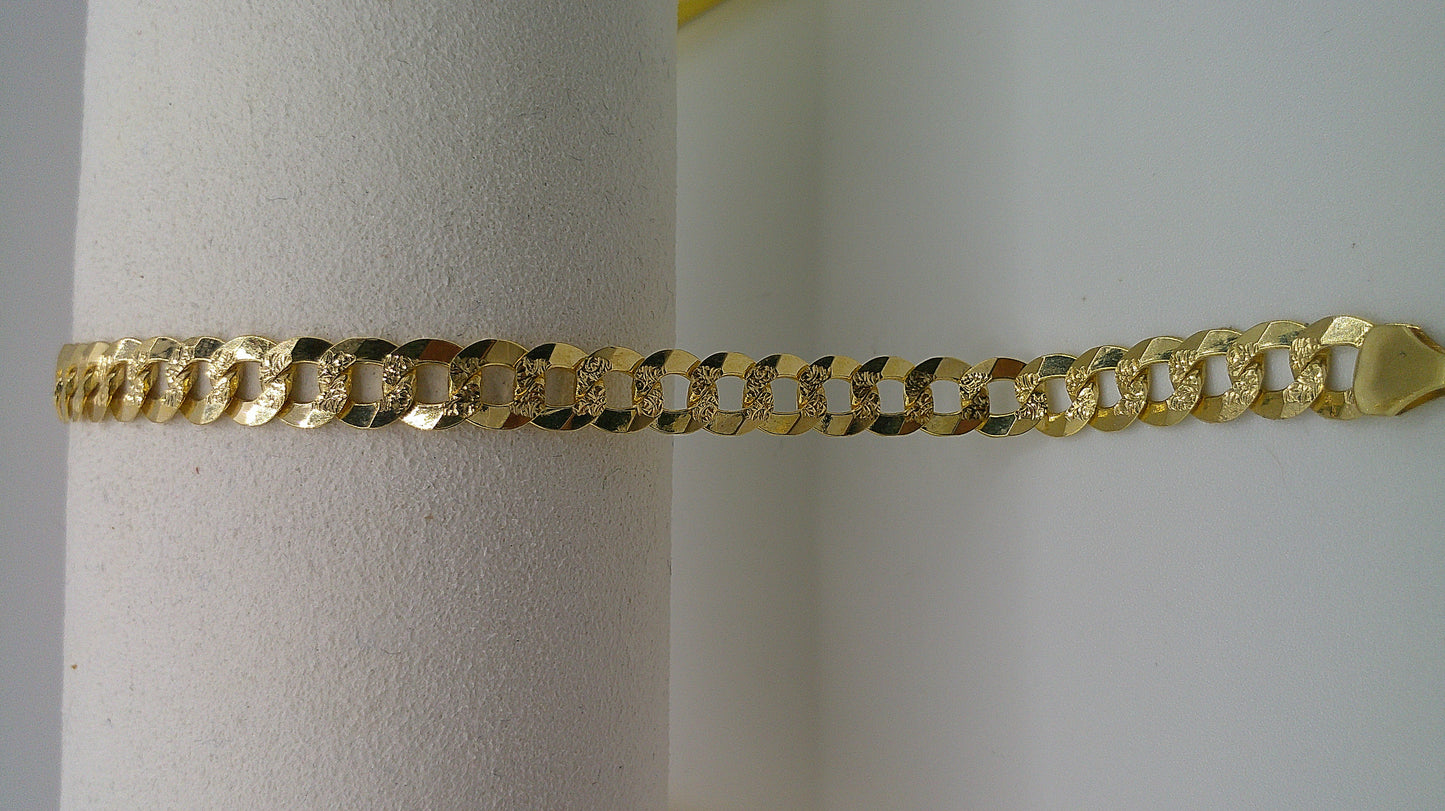 14k yellow gold Pave flat Cuban link bracelet | 8 inches