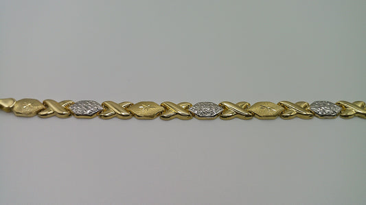 14k gold two-toned XO bracelet | white gold, yellow gold | 7 inches