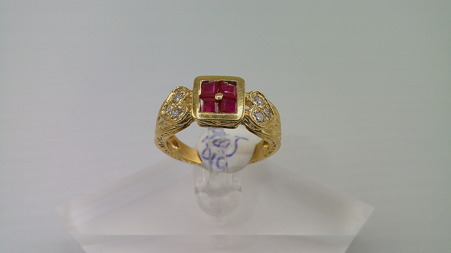 14k gold ring with ruby and 0.25 carat diamond | size 7.5