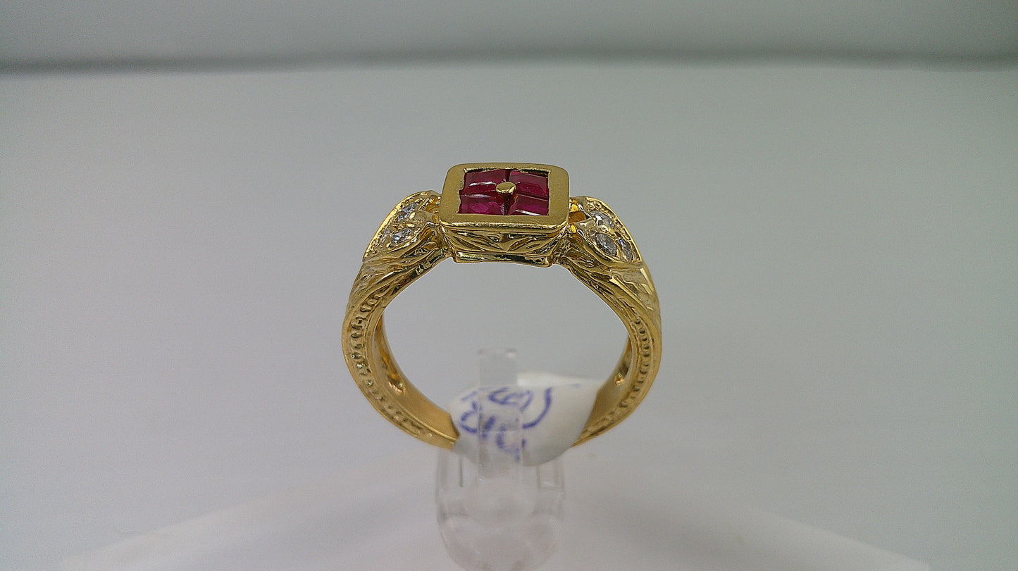 14k gold ring with ruby and 0.25 carat diamond | size 7.5