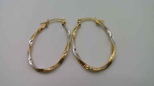 14k tri-color gold | yellow gold, white gold, rose gold | twist oval hoop