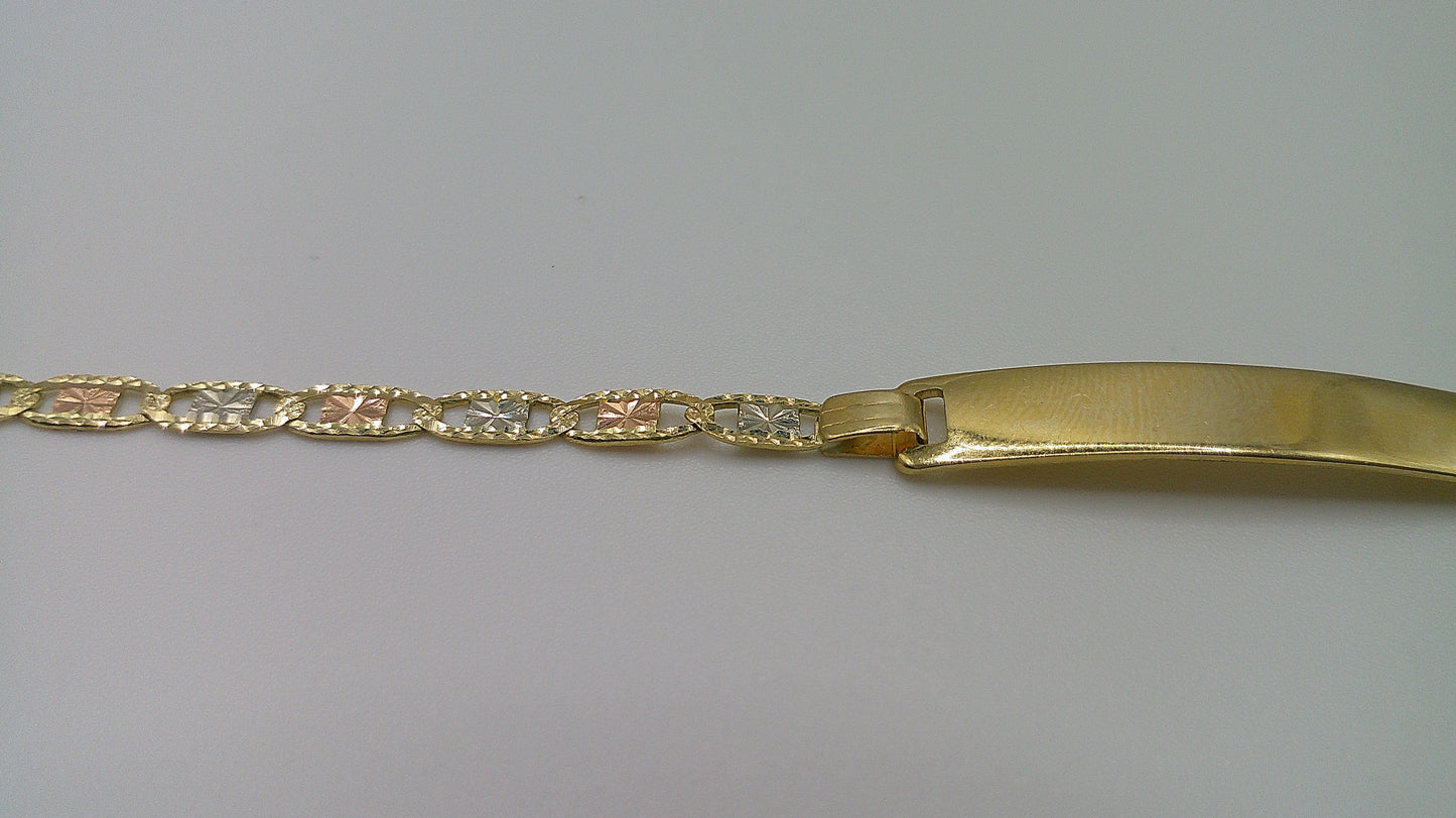 14k tri-color Pave Anchor link ID bracelet | yellow gold, rose gold, white gold | 6.25 inches
