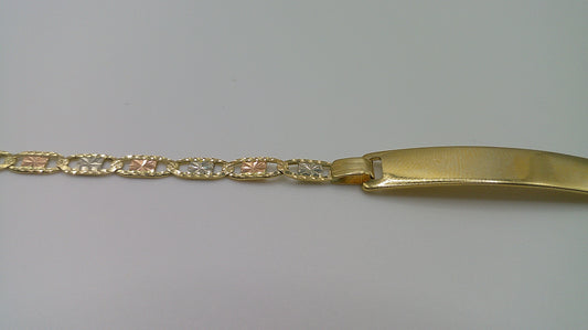14k tri-color Pave Anchor link ID bracelet | yellow gold, rose gold, white gold | 6.25 inches