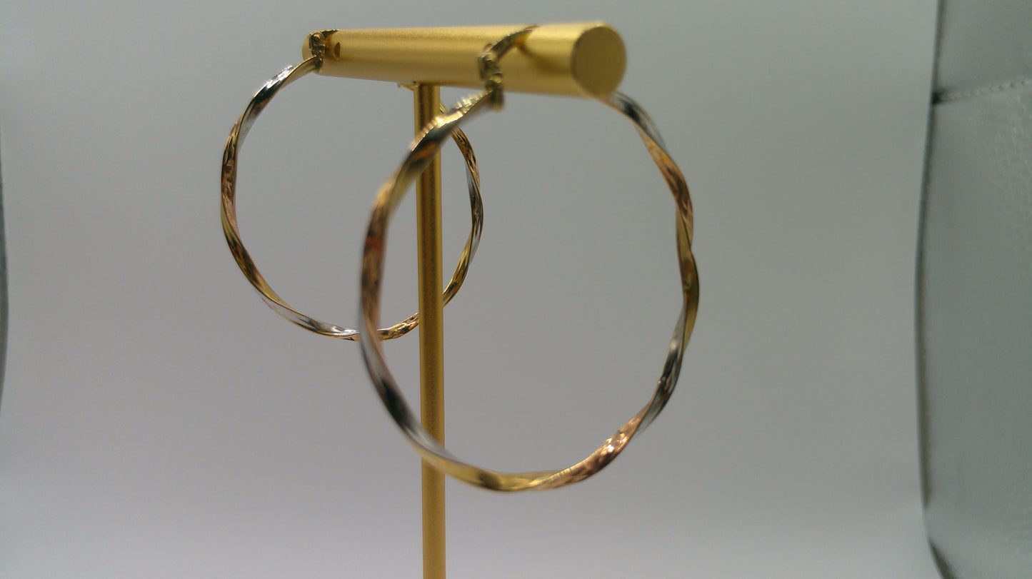 14k tri-color gold | rose gold, white gold, yellow gold | twist hoop