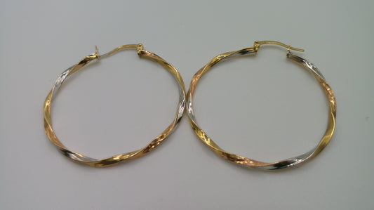 14k tri-color gold | rose gold, white gold, yellow gold | twist hoop