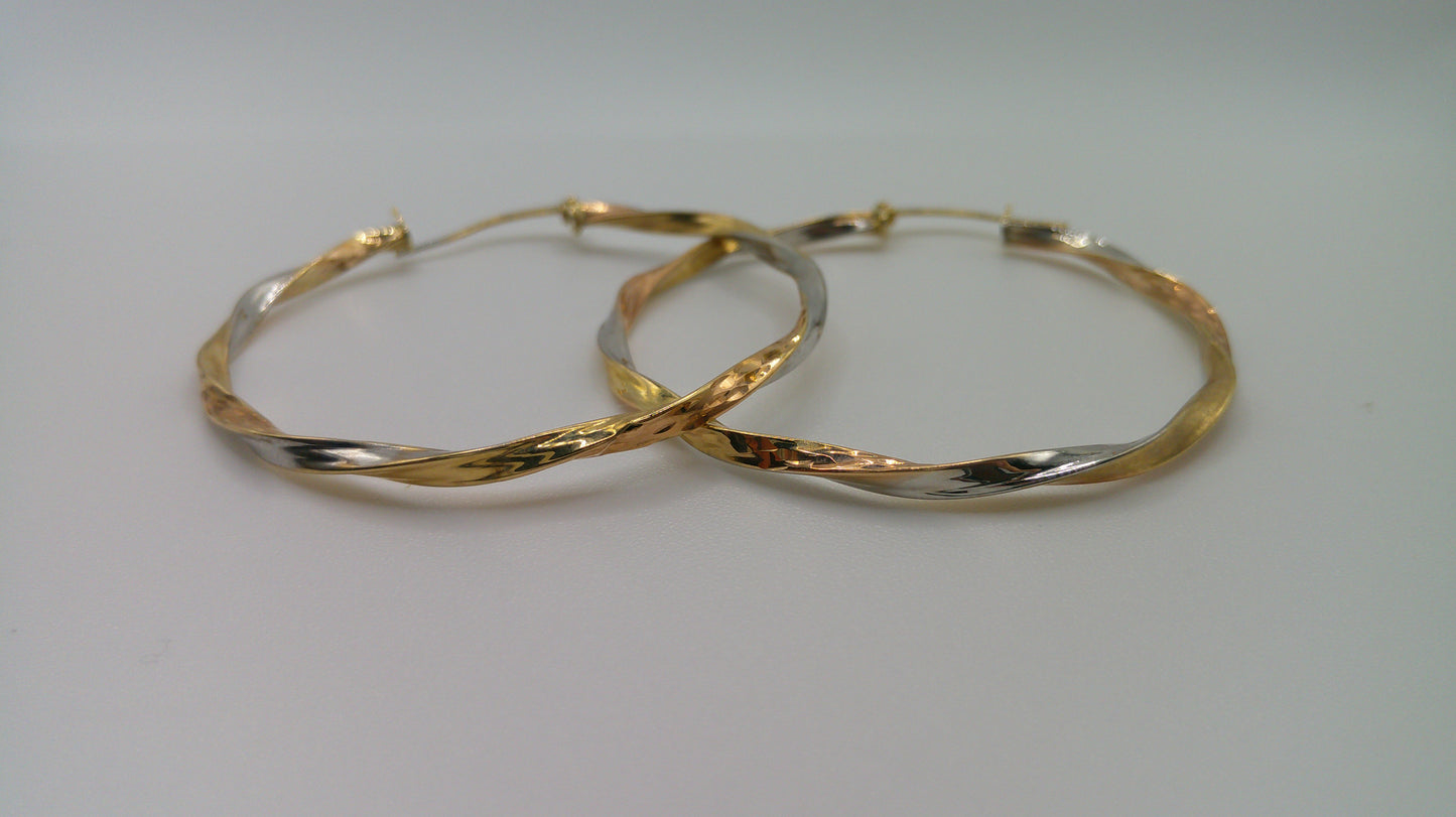 14k tri-color gold | rose gold, white gold, yellow gold | twist hoop