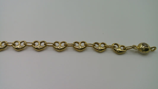 14k gold heart link bracelet | 7 inches