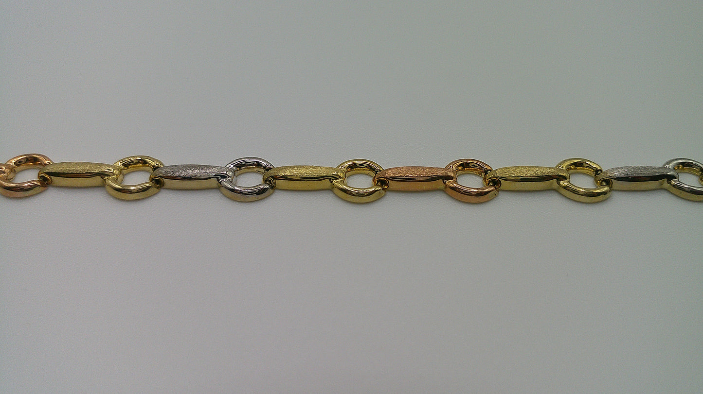 14k gold tri-color open link bracelet | yellow gold, rose gold, white gold | 7.25 inches