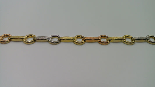 14k gold tri-color open link bracelet | yellow gold, rose gold, white gold | 7.25 inches