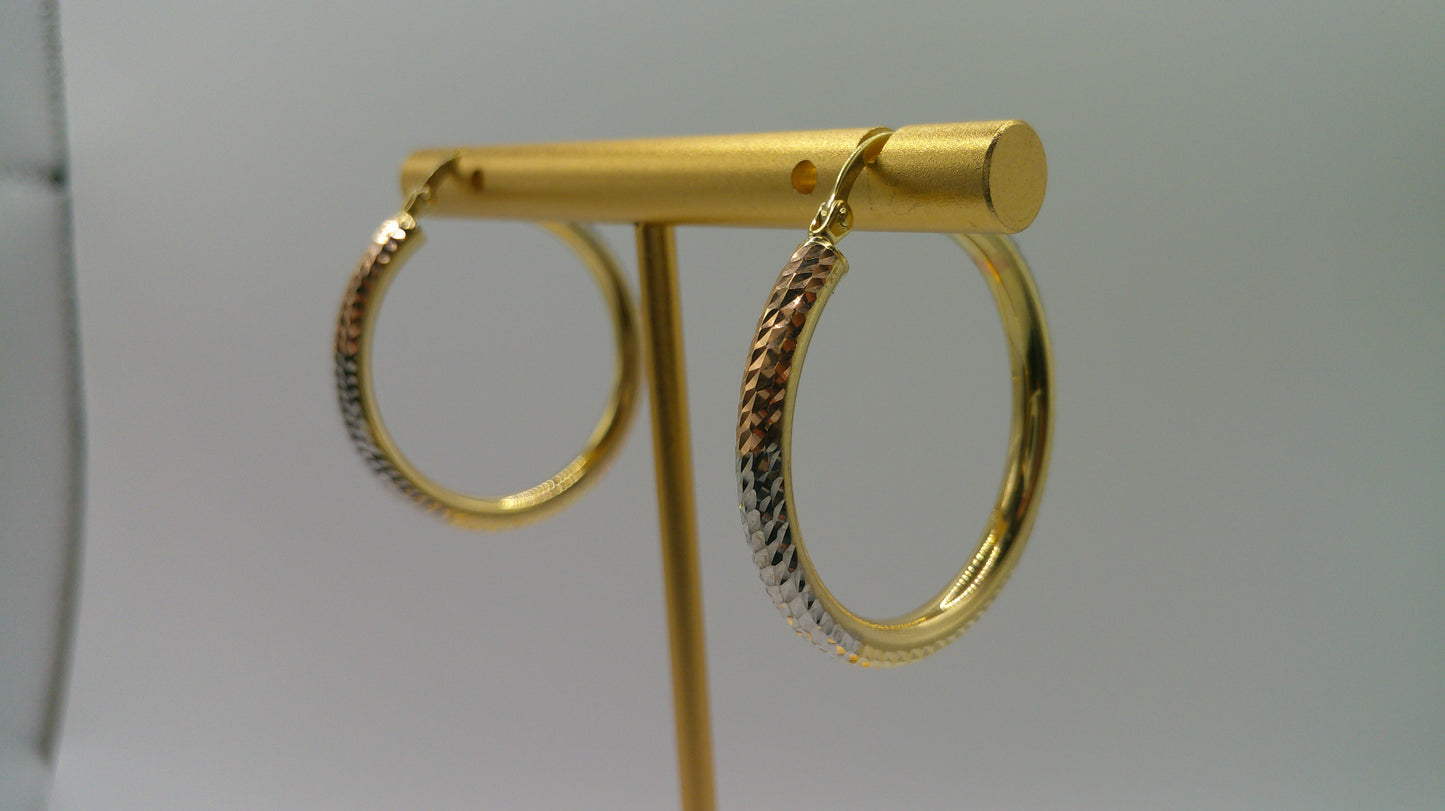 14k tri-color gold | yellow gold, rose gold, white gold | diamond cut hoop | 2mm