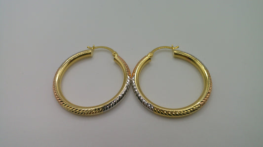 14k tri-color gold | yellow gold, rose gold, white gold | diamond cut hoop | 2mm
