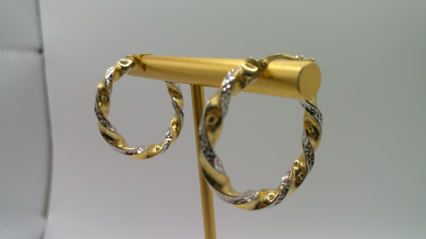 14k two-toned gold | yellow gold, white gold | twist hoop | 1 inch wide