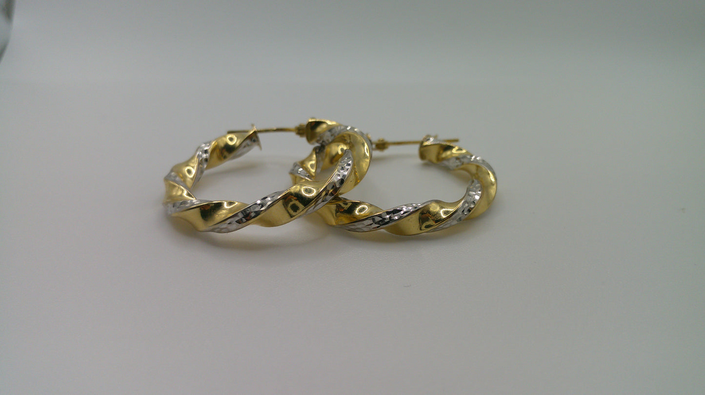 14k two-toned gold | yellow gold, white gold | twist hoop | 1 inch wide