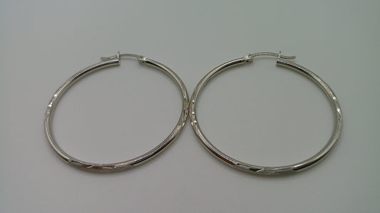 14k white gold | Diamond cut hoop earring | 1.5mm | 1.5 inches wide