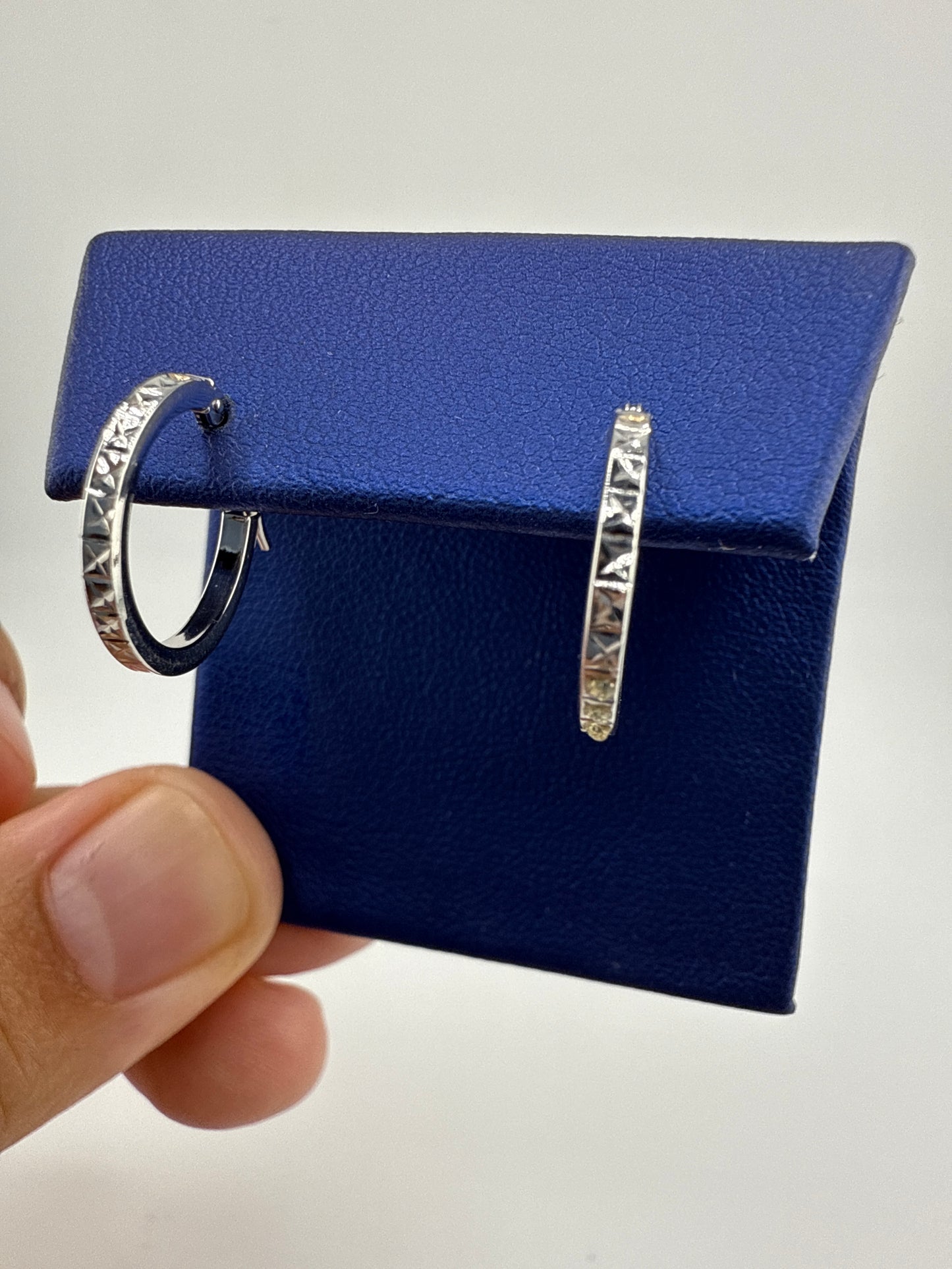 14k white gold simple, yet fancy cut, huggie earrings