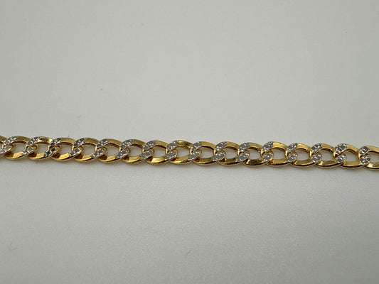 14k Gold Bracelet with white gold Pave | flat Cuban link | 8 inches