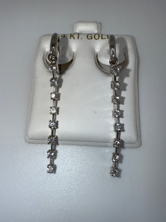 14k White Gold and Zirconia Dangle Huggie Earrings