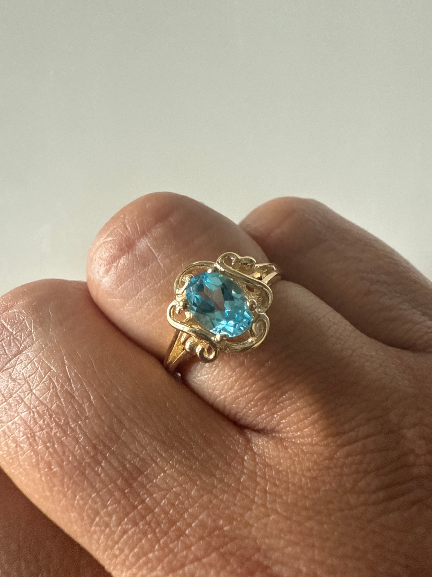 14k Gold 7x5mm Oval Blue Topaz Ring