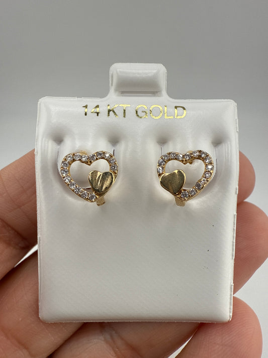 14k Yellow Gold and Zirconia Heart Small Huggies