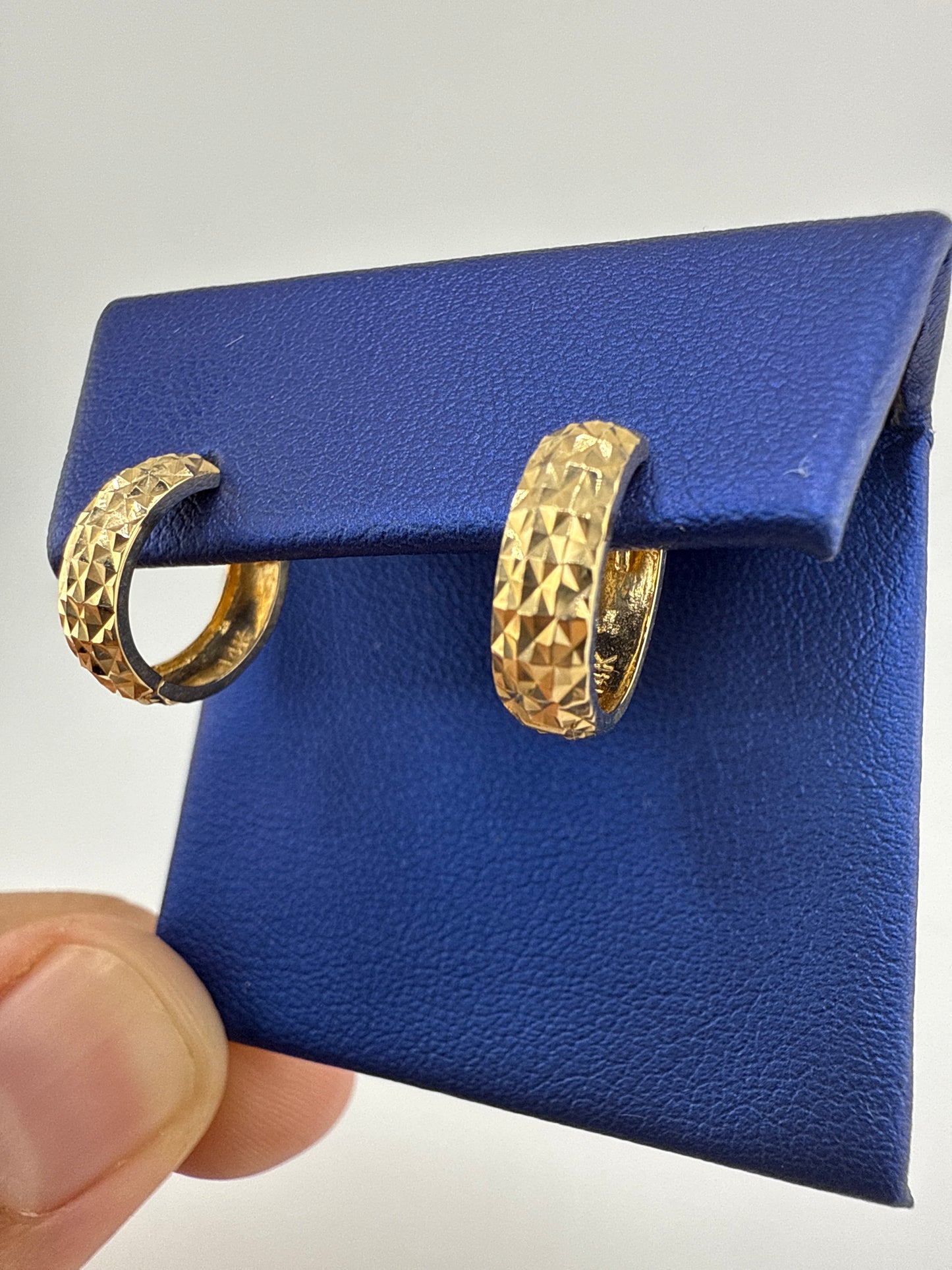 14k gold huggie earrings | hammered pattern design