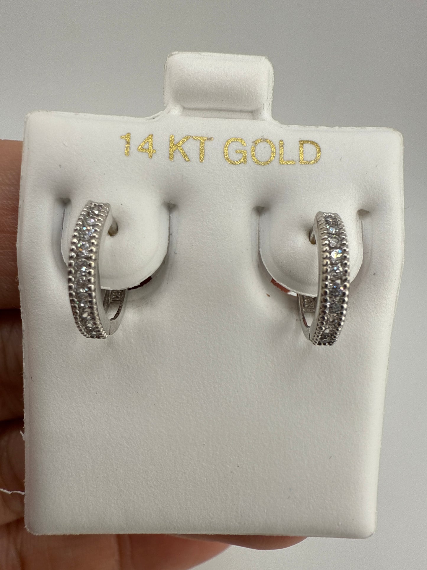 14k White Gold and Zirconia Small Huggie Earrings
