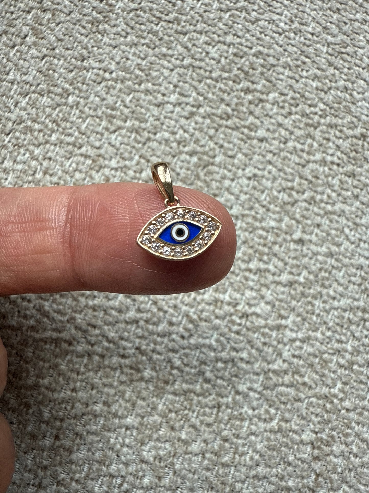 14k Gold Polished Zirconia and Enamel Evil Eye Pendant