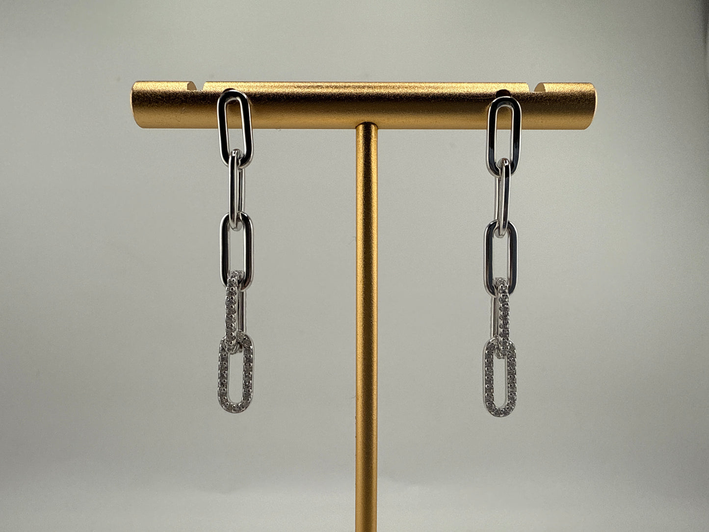 Sterling Silver Zirconia Paperclip Earrings