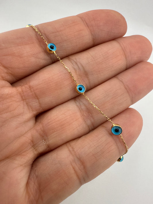 14k Gold Simple Evil Eye Bracelet | 7 inches