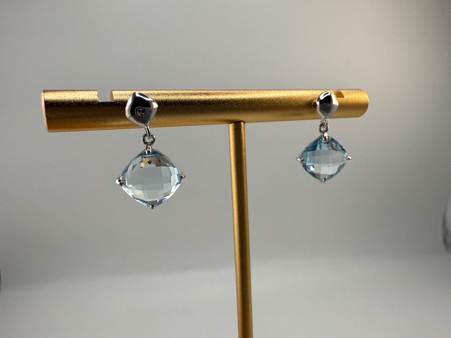 Sterling Silver Four-Prong Square Cushion-cut Gem Earrings - Blue Topaz