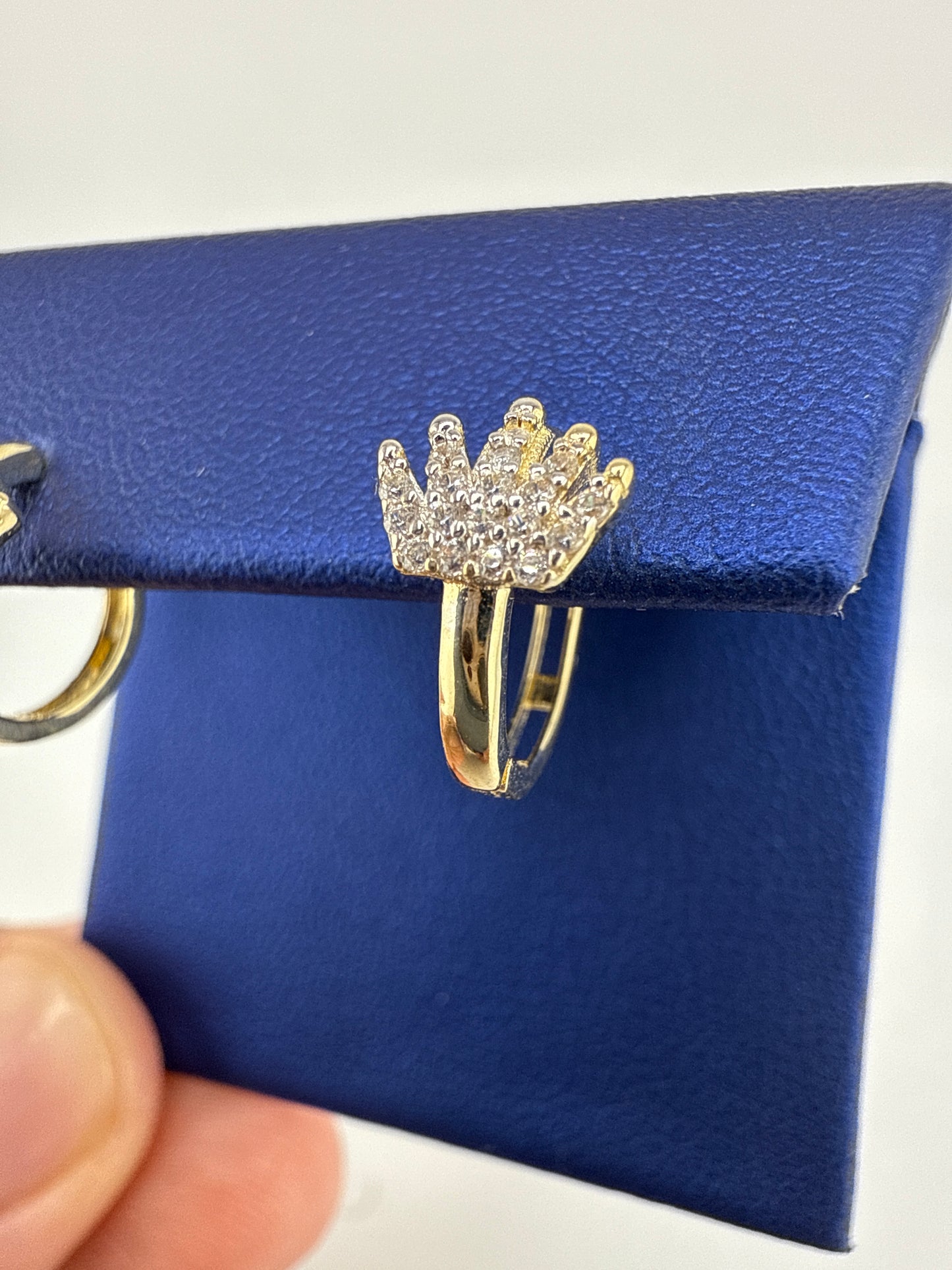 14k gold huggie earrings | thin, with royal crown design