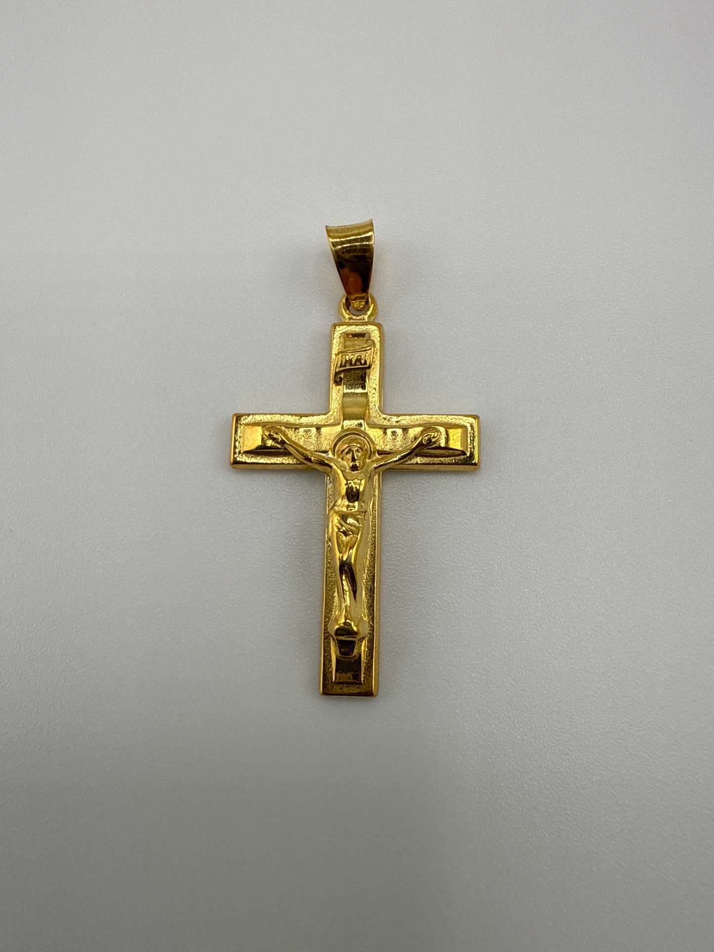 Sterling Silver Gold-tone Polished Solid INRI Crucifix Pendant