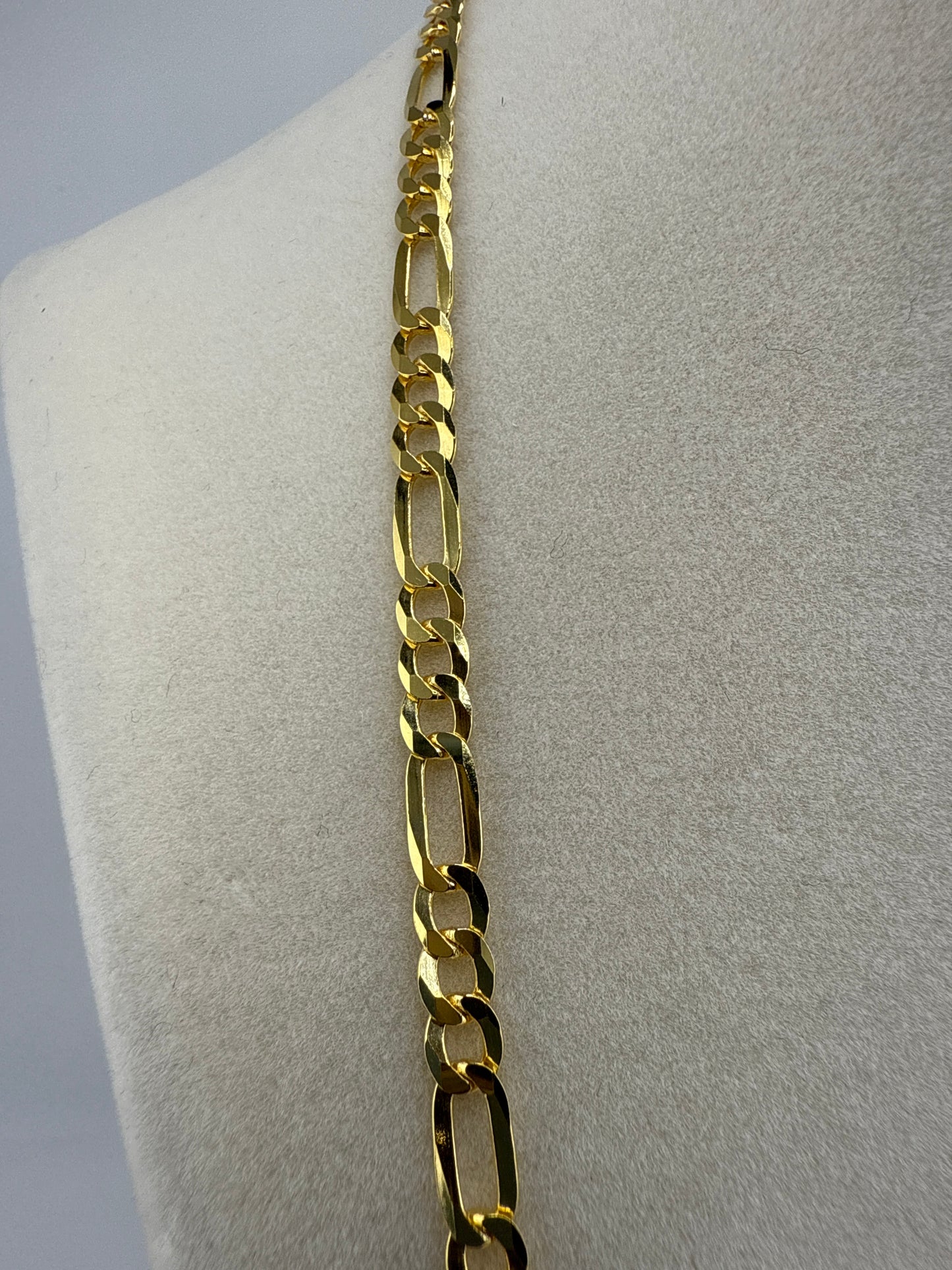 Sterling Silver 22inch 5mm Flat Figaro Chain - Gold Plated