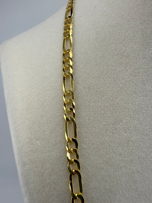 Sterling Silver 22inch 5mm Flat Figaro Chain - Gold Plated