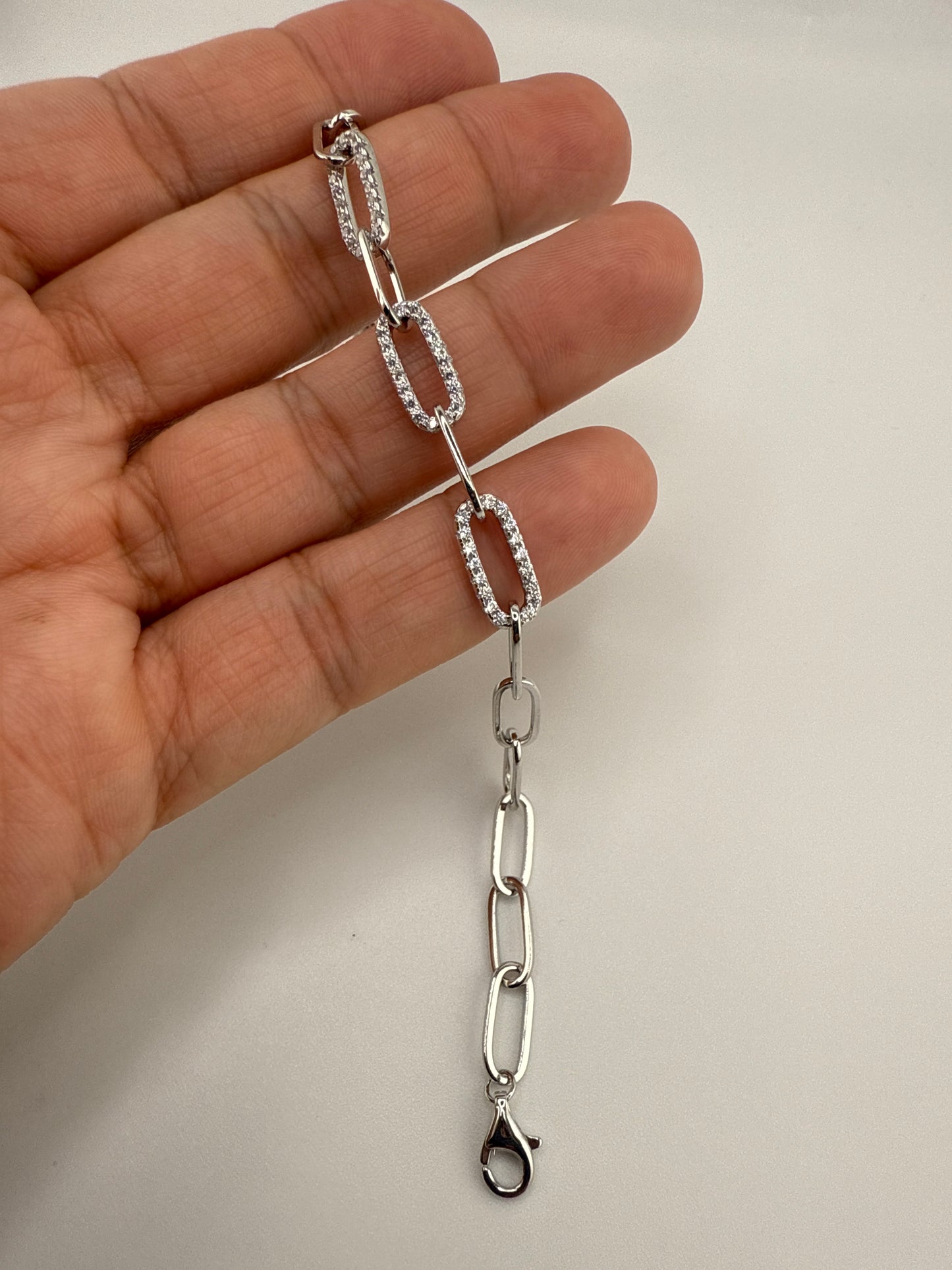 Sterling Silver, Zirconia Paperclip Bracelet