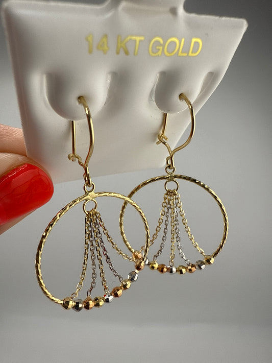 14k Tri-Toned Gold Dangle Huggie Earrings