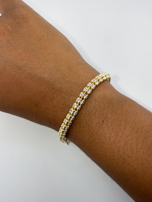 Sterling Silver 7inch 5mm D-C Ice Chain Bracelet - Two-toned