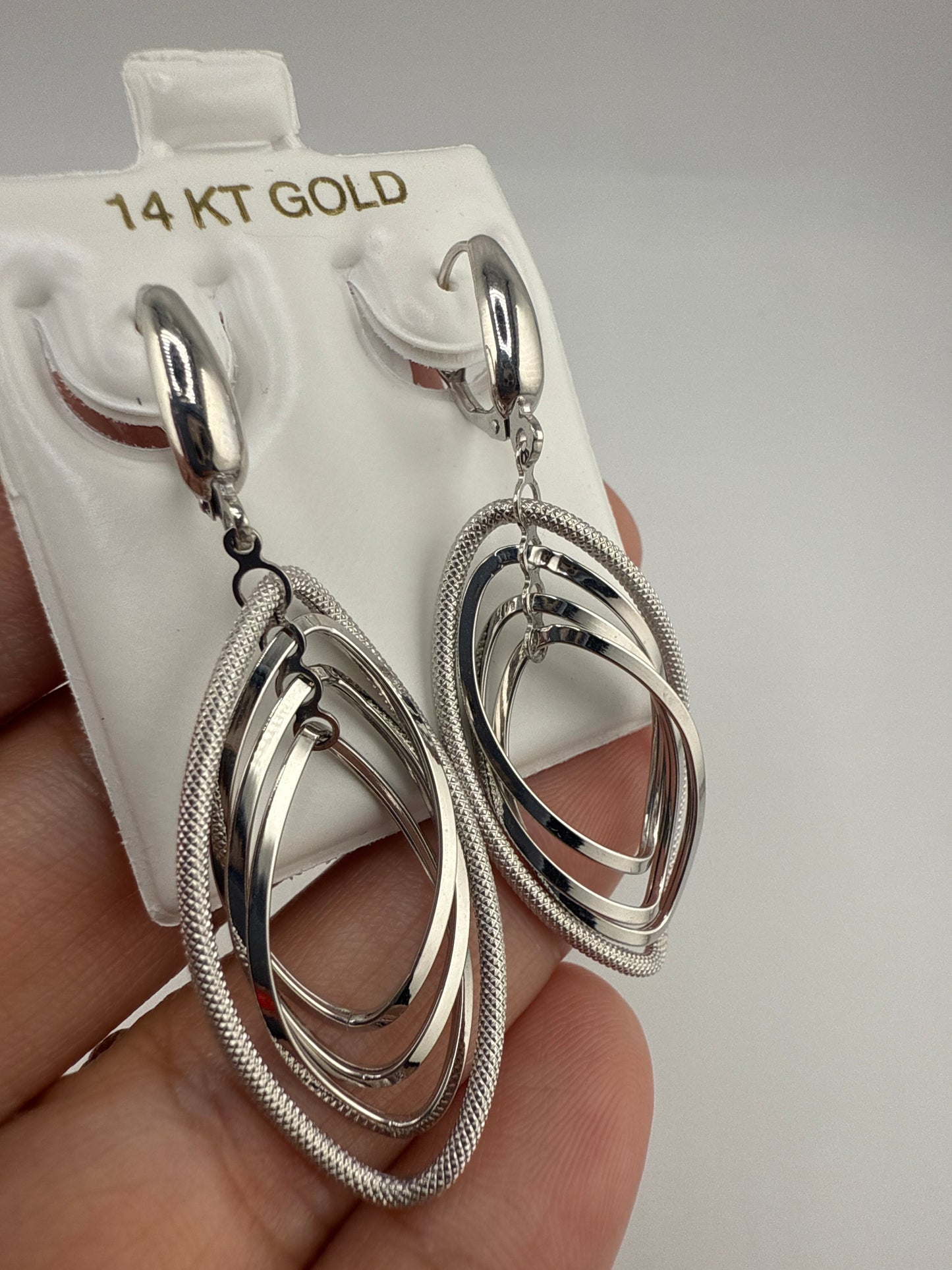 14k White Gold Dangle Huggie Earrings
