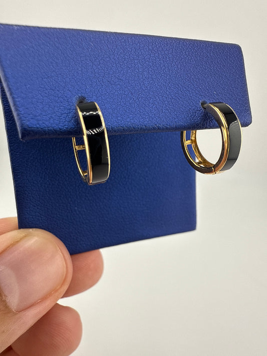 14k gold huggie earrings | black | open backing