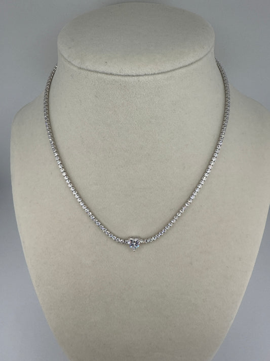 Sterling Silver Heart Tennis Necklace