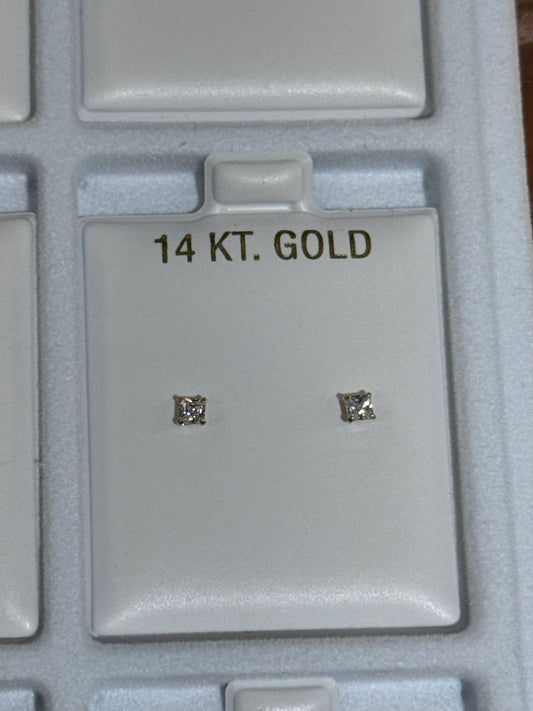 Baby earrings, zirconia, smallest square stone available