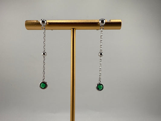 Sterling Silver Bezel-Set Zirconia & Bead Chain Earrings - Emerald