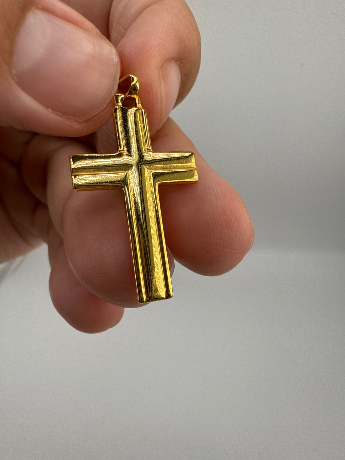 Sterling Silver Gold-tone Polished and Grooved Cross Pendant