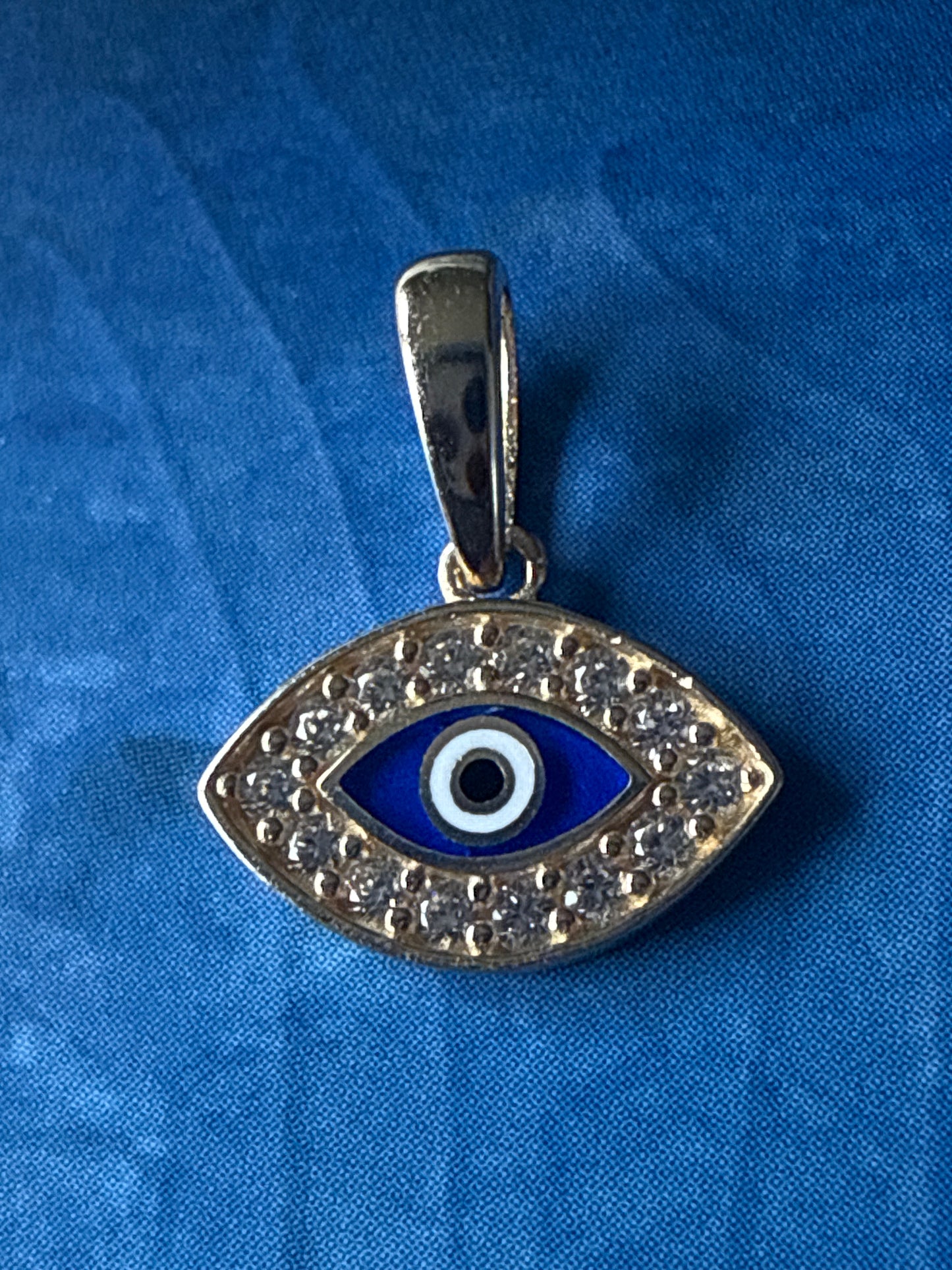 14k Gold Polished Zirconia and Enamel Evil Eye Pendant