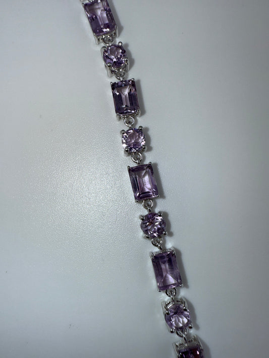 Sterling Silver, Amethyst Round & Emerald Bracelet