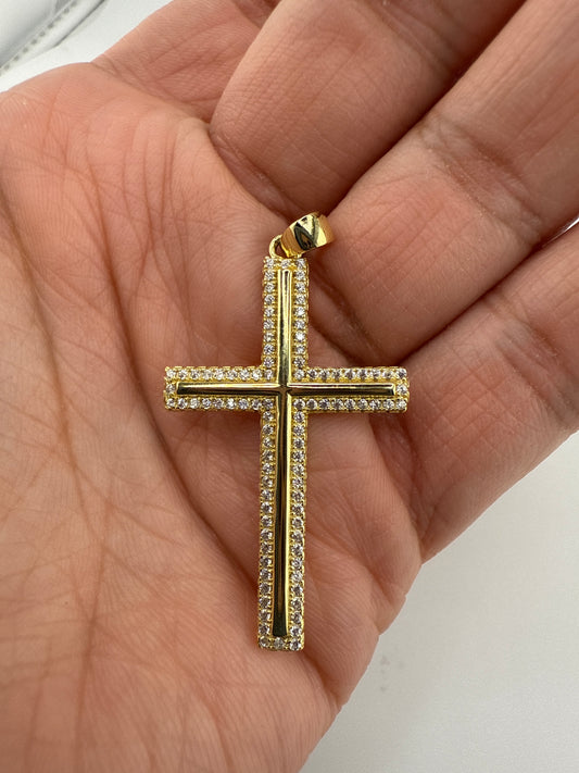 Sterling Silver Gold Plated Zirconia Cross Pendant